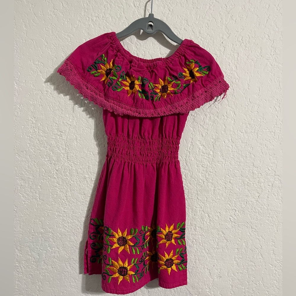 Pink Handmade Off the Shoulder Mexican Style Dress